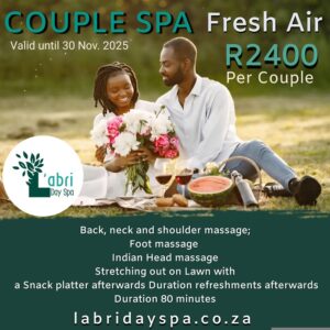 Couple spa picnic fresh air L;abri