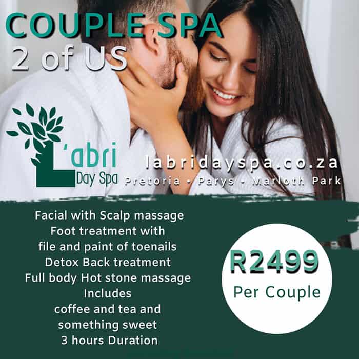 couple 2o f us spa package Pretoria